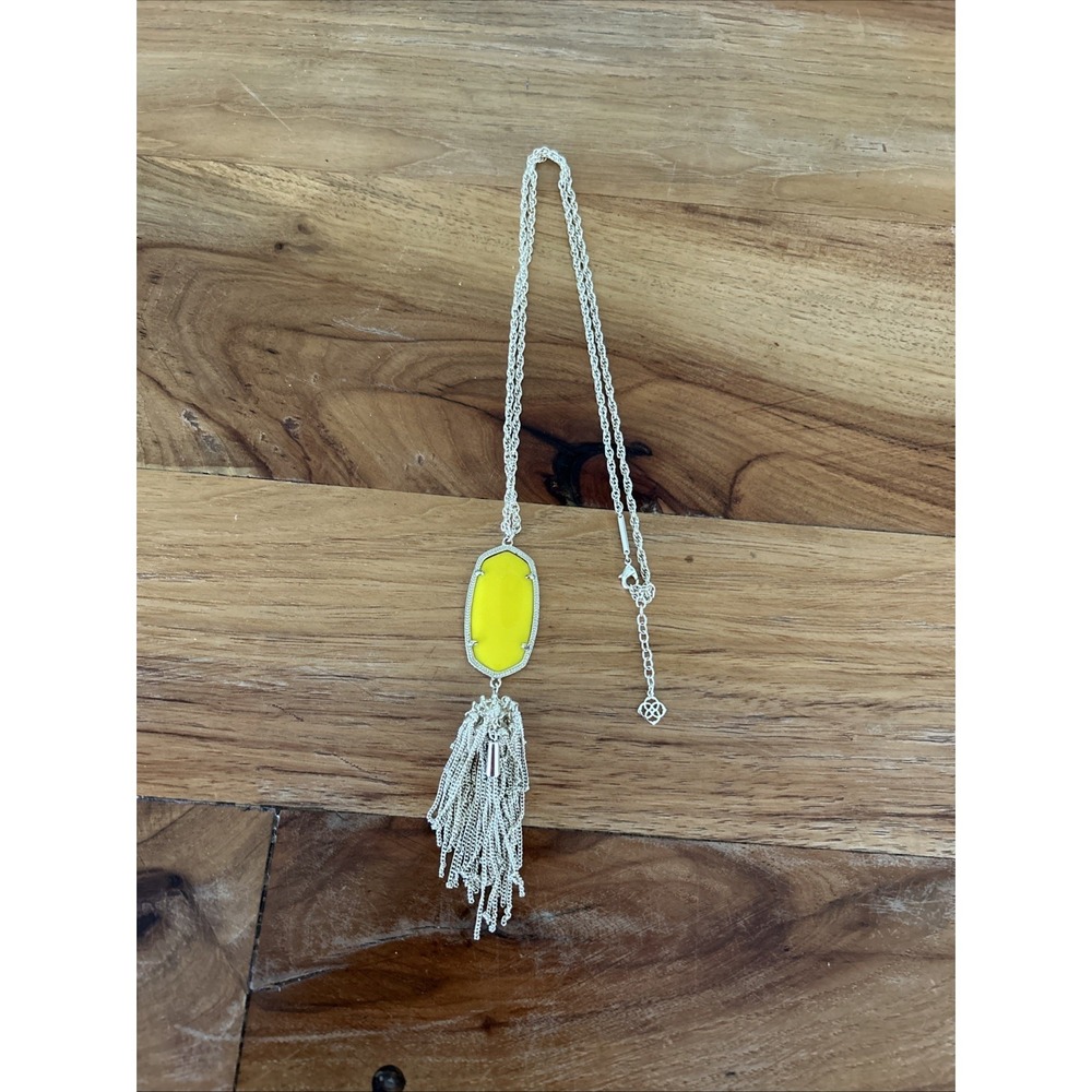 Kendra  Scott Mustard Yellow Necklace Rayne Tassel‎ Gold Rare HTF